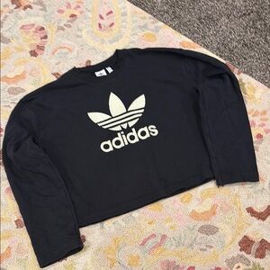 adidas Women's Black and Cream Logo Sweatshirt